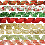 48 Yards Assorted Christmas Ribbons - Plaid, Bow, Wired, Mesh, Glitter, Tulle, Organza - 2.5" Wide For Wreaths, Garlands Winlyn