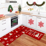 Eikunn Red Christmas Kitchen Rugs Set of 2 Xmas Trees Snowflake Kitchen Mat for Floor Winter Holiday Non-Slip Kitchen Sink Mats Kitchen Decor Doormat+Runner Rug Eikunn