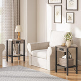 HOOBRO Side Table with Charging Station, Set of 2 End Tables with USB Ports and Outlet, Nightstand with 2-Tier Storage Shelf, for Living Room, Bedroom, Small Space, Greige and Black BG91UBZP201 HOOBRO