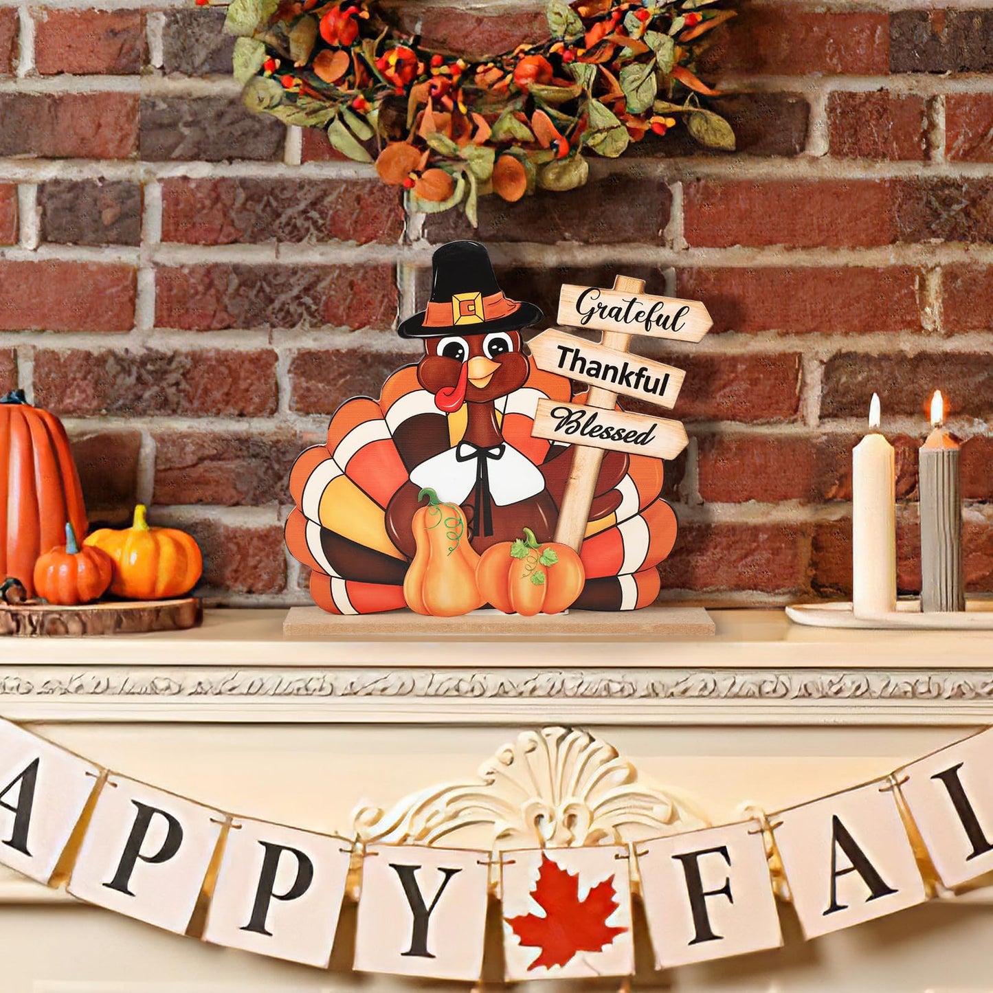 Thanksgiving Decorations Wooden Turkey Table Sign Pumpkin Autumn Table Centerpieces Standing Tabletop Happy Thanksgiving for Holiday Fall Harvest Home Room Table Shelf Farmhouse Decorations G - WoodArtSupply