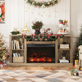 Furniwell Fireplace TV Stand for 65 Inch TV, Media Entertainment Center Console Table with 26" Electric Fireplace, Farmhouse TV Stand with Storage Cabinet for Living Room (Natural) Furniwell