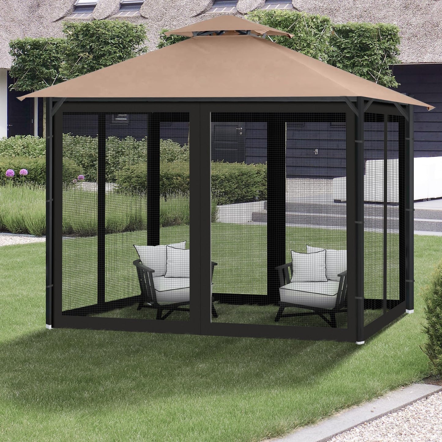 Gazebo Universal Replacement Mosquito Netting, 10' x 12' Outdoor Canopy Net Screen 4-Panel Sidewall Gazebo Curtains, with Zippers, Easy to Install, Fit for Most Gazebo 10x12 Canopy, Patio（Bla - WoodArtSupply