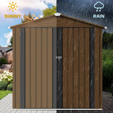 DWVO 6x4ft Metal Outdoor Storage Shed, Waterproof Tool Shed Heavy-Duty Storage Unit with Lockable Door and Vents, Ideal for Bicycles, Tools, Lawnmowers, Backyards, Patios, Lawns - Brown DWVO