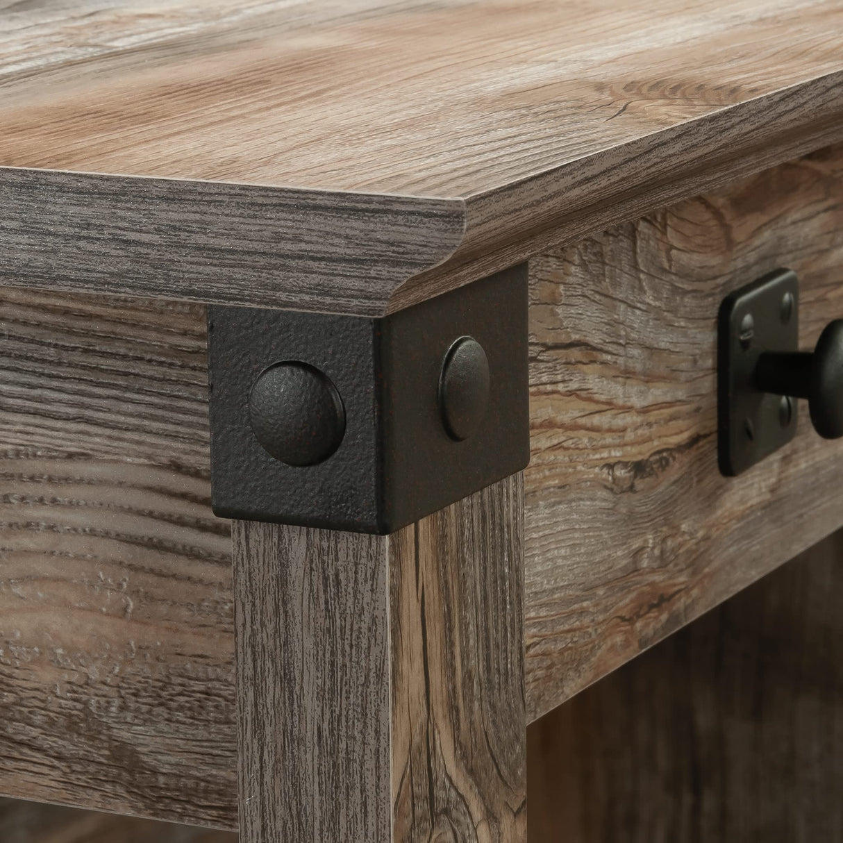 Sauder Carson Forge Pedestal Desk, L: 53.19" x W: 22.64" x H: 29.80", Soft White Finish Sauder