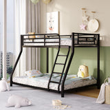 AUEYTVR Metal Twin Over Full Size Bunk Bed for Adults & Kids,Twin Over Full Bunk Beds, Low Profile Bunkbeds with Length Guardrail and Ladder, No Box Spring Needed,Space Saving,Black AUEYTVR
