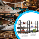 Wall Mounted Wine Rack with LED Light, 55.1in Large Wine Bottles Display Shelf with Glasses Holder, 3 Tier Metal Bar Shelves, Industrial Liquor Shelves for Home Bar, Dining Room & Kitchen (55.1in) DSVONAUS