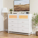 White Dresser for Bedroom with 6 Drawers 2-Door Storage Cabinet Dressers & Chest of Drawers with Charging Station and LED Lights, 8 Drawers Tall Dressers for Bedroom,Living Room,Hallway,Closet Takywep