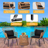 PROHIKER 3 Pieces Outdoor Wicker Bistro Patio Furniture Set, Porch Furniture Rattan Conversation Sets with Side Table and Cushions for Garden Poolside Backyard, Yellow/Black PROHIKER