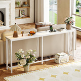 SUPERJARE 70 Inch Console Table with 2 Outlets, 1 Type-C and 1 USB Port, Extra Long Entryway Table with Metal Frame and X-Shaped Bars, Narrow Sofa Table for Living Room, Hallway, White SUPERJARE
