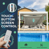 YOLENY Electric Louvered Pergola 10x13, Solar and Electric Powered, Integrated LED and 4 Side Screens, Full Aluminum Frame and Louvers, Adjustable Rainproof Roof for Outdoor Living, White YOLENY