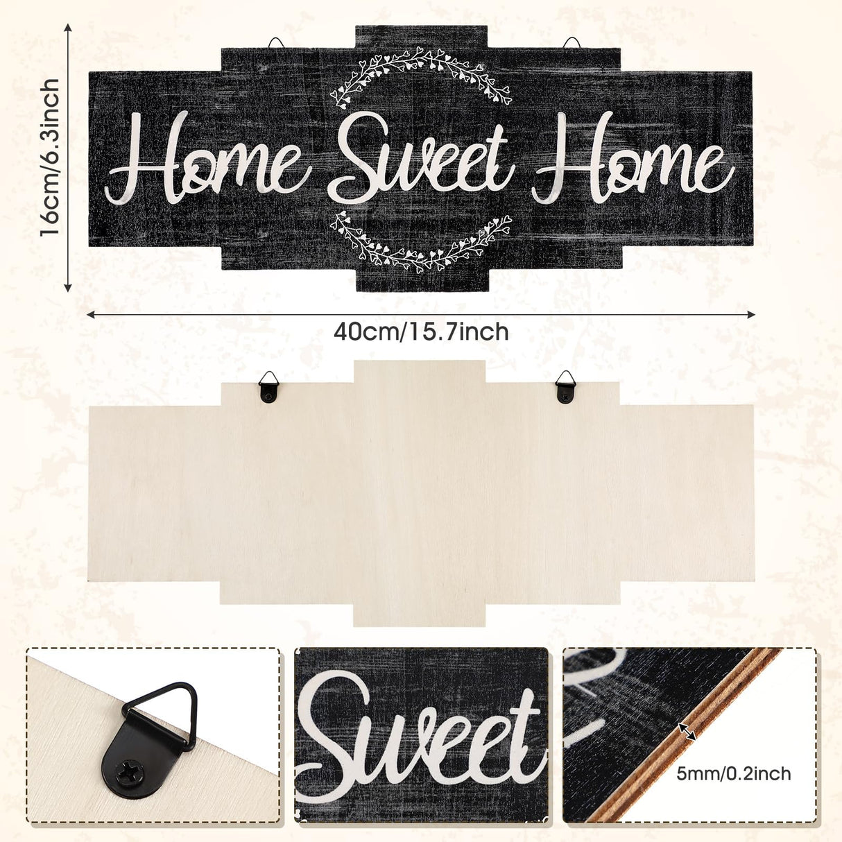 Jetec Home Sweet Home Sign, Rustic Wood Home Wall Decor, Large Farmhouse Home Sign Plaque Wall Hanging Wooden Sign for Bedroom, Living Room, Wall, Wedding Decor (Black) Jetec