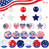 200 Pieces 4th of July Wood Beads Patriotic Independence Day Wooden Beads America Flag Stars Spacer Beads Blue White Red Beads for Craft DIY Garland Memorial Day Tiered Tray Decor Waydress