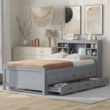 Twin Size Platform Bed with Storage Headboard, Twin Size Platform Bed with TwinSize Trundle and 3 Drawers&USB,Solid Wood Bed Frame with Storage Kids,No Box Spring Needed. (Gray) Bellemave
