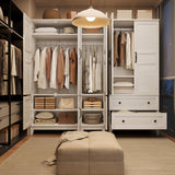 GarveeHome Armoire Wardrobe Closet with 2 Drawers,72 in Wooden Wardrobe Cabinet with Hanging Rod, Tall Clothing Armoire Cabinet with Doors and 18 Adjustable Shelves for Bedroom, Clothes, Rustic White GarveeHome