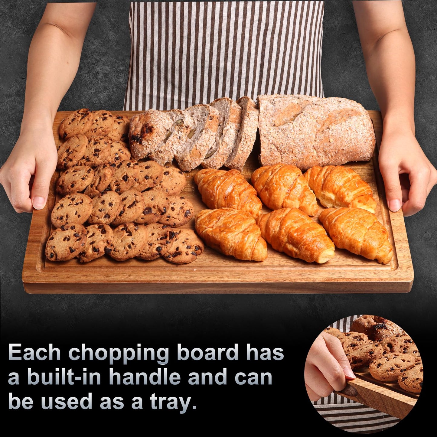 Wood Cutting Boards Set of 3 for Kitchen, Large Wooden Cutting Board with Juice Groove, Charcuterie Board, Chopping Board for Meat, Cheese, Fruits, and Vegetables (17x12, 12x10, 12x7 inch)