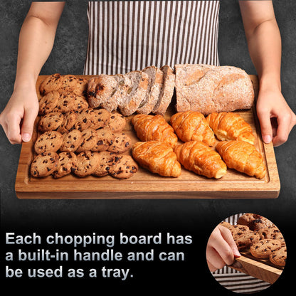 Wood Cutting Boards Set of 3 for Kitchen, Large Wooden Cutting Board with Juice Groove, Charcuterie Board, Chopping Board for Meat, Cheese, Fruits, and Vegetables (17x12, 12x10, 12x7 inch)