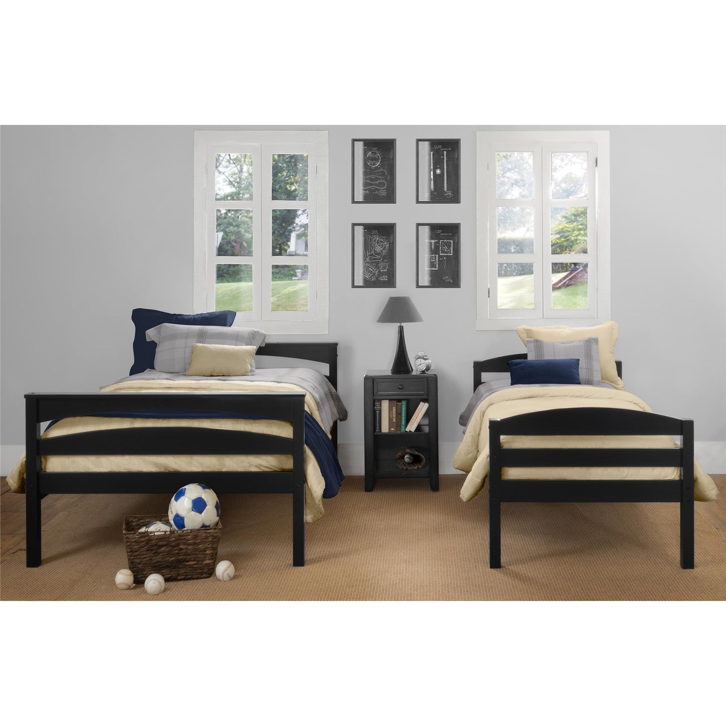 DHP Brady Twin Over Full Bunk Bed Frame in Black - Space-Saving Design for Kids and Teens - WoodArtSupply