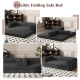 Convertible Corduroy Sleeper Sofa Bed,Folding Mattress Couch with Fixed-Shape Frame, 3 Seater Fold Out King Size Futon,No Assembly Floor Couch for Living Room Dorm Studio 78.7*39.4*29.6 Inch Black PeacefulHues