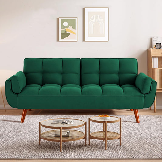 liuyouhom Convertible Futon Couch Bed, Sleeper Sofa Bed with Adjustable Backrests, Linen Loveseat Sofa 3 Seater Comfy Couch for Small Spaces, Living Room, Bedroom(Green, 75")