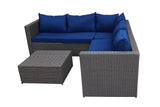 Home Life Navy Blue Large Outdoor Patio 4 Piece Modern Brown Rattan Wicker Sectional Sofa Cushions-with Coffee Table/Ottoman HomeLife