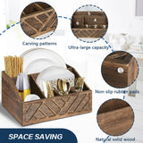 Paper Plate Dispenser, Paper Plate Holder for Kitchen Counter, Wood Rustic Silverware Utensil Caddy, Cutlery Flatware Organizer Box for Cups Spoons Forks Plates Napkins, Kitchen Accessories (Brown) Ukonvi