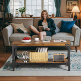 Rectangle Coffee Tables for Living Room, Wood Rectangular Coffee Table, 2 Tier Industrial Modern Center Table with Thickened Tabletop and Metal Frame, 40 inch Long (Rustic Brown) AntsandAnts