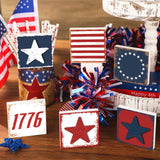 6 Pcs Independence Day Wood Signs Rustic Patriotic Standing Blocks Decor for Home 4th of July Table Centerpiece Labor Day Tiered Tray Decorations for Shelf Party Decor Panelee
