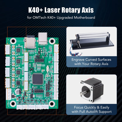 OMTech Rotary Axis Attachment for 40W co2 Laser Engraver, Barrel Rolling Cylinder Surface Rotation Platform for K40 Laser Engraver, 360 Degree Rotating Axis - WoodArtSupply