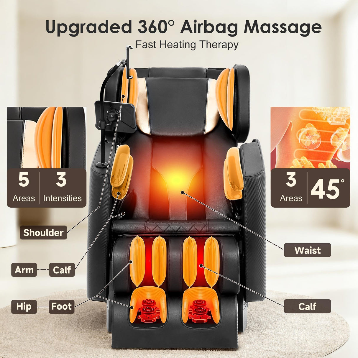 2025 Massage Chair Full Body, Zero Gravity Shiatsu Massage Chair Recliner - Upgraded 10-Point Roller, Heating, Airbags, Foot Roller, Bluetooth, Back Pain Relief, Gift for Parent (Classic Black) VUYSUYVY