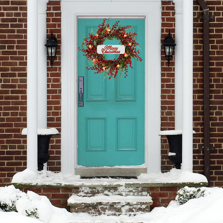 KORSMV 20 inch Christmas Wreaths for Front Door Winter Door Wreath with red Berry,Gold and red Christmas Ball for Front Door Indoor Outdoor Farmhouse Festival Home Decor KORSMV