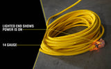 Yellow Jacket Medium Duty Extension Cord, 50Ft, 14 Gauge, 3 Conductor, Lighted End, Weather Resistant, SJTW, Yellow, 2887 Yellow Jacket