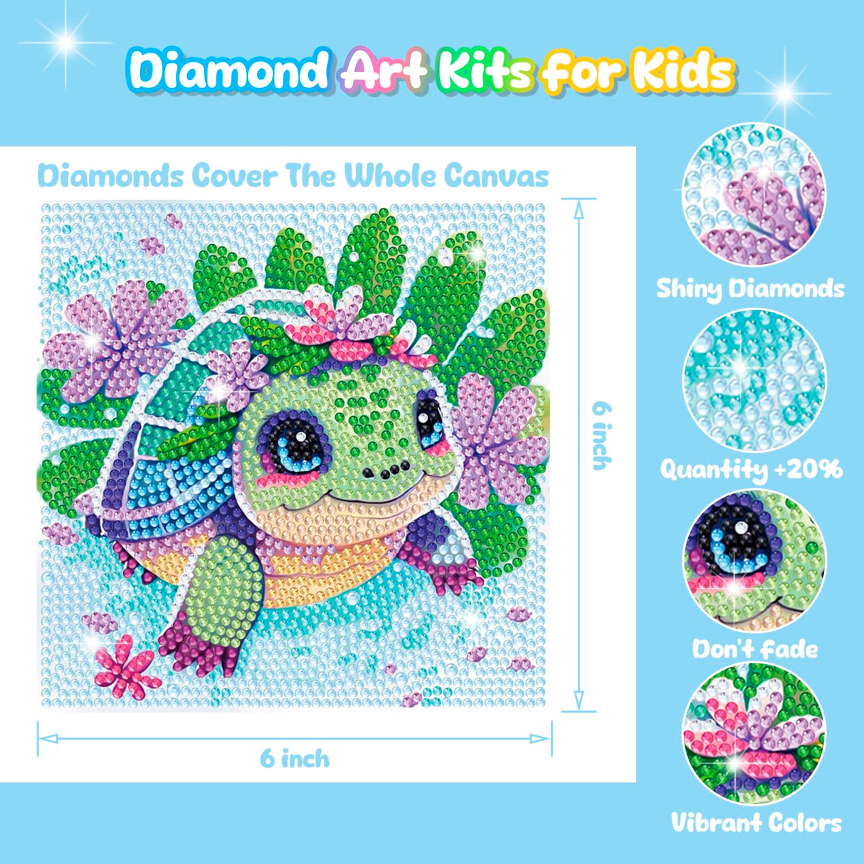 4 Pack Cartoon Diamond Art Kits for Kids, Crafts for Girls 8-12 Arts and Crafts for Kids Ages 4-8, 5D Cute Animals Diamond Art Painting for Adults Beginner, Gem Art for Home Wall Decor (6X6 inch) NANZHOO