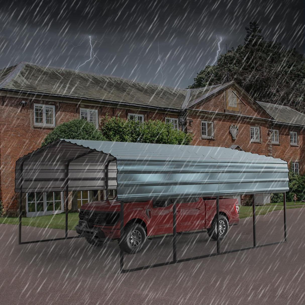 EROMMY 12x20 FT Metal Carport, 12' x 20' x 8.6' Heavy Duty Carport Canopy with Galvanized Metal Roof and Frame for Car, Boat, Pickup and Tractors EROMMY