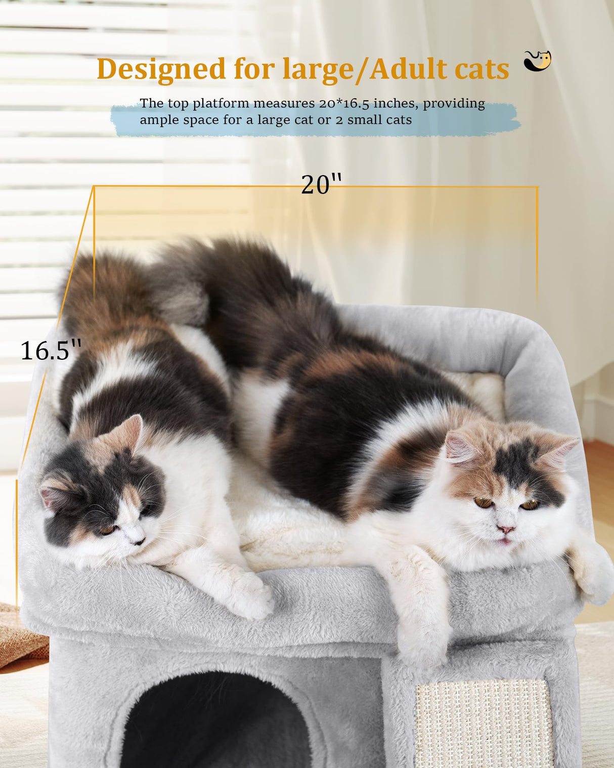 Aechonow Cat Tree Tower for Large Cat, Cat Bed House with Large Perch for Adult Cats, 20 * 16.5 Inch Big Platform for Indoor with Super Cozy Mat, Large Condo with Scratching Post, Light Gray Aechonow
