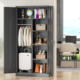 Greenvelly Metal Wardrobe Cabinet with Locking Doors, 72"H Black Metal Wardrobe Closet with Hanging Rods and Adjustable Shelves, Clothing Storage Closet for Home, Office, Employee, Gym (16" D x 32" W) Greenvelly