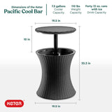 Keter Pacific Cool Bar Outdoor Patio Furniture and Hot Tub Side Table with 7.5 Gallon Beer and Wine Cooler, Dark Grey Keter