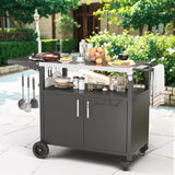 JY QAQA Outdoor Grill Cart with Storage,Patio Kitchen Island Outdoor Grill Table with Wheels,BBQ Cart Movable Pizza Oven Table Stand, Storage Cabinet, Foldable Tabletop, Black JY QAQA PET