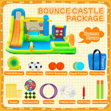 FBSPORT Inflatable Bounce House, 9 in 1 Water Slide with Blower, Bouncy House for Kids Indoor Outdoor Wet Dry Combo Water Bounce House with Football Shooting, Water Gun, Splash Pool, Bounce Area, Hose FBSPORT