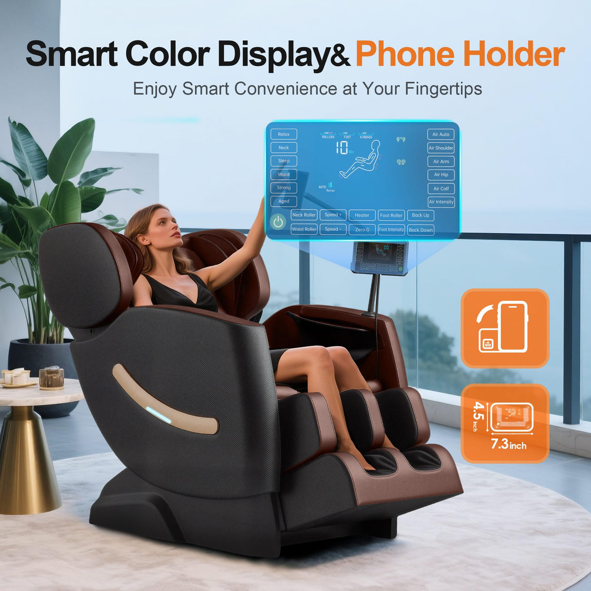 LetvbRFxy Massage Chair Full Body, Zero Gravity Shiatsu Massage Recliner Chair, 10 Fixed Rollers, Waist and Foot Heating, 6 Auto Mode, Touch Screen Controller, Gift for Family (Brown) LetvbRFxy