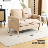 VINGLI 47" Small Couch, Linen Loveseat Sofa Light Brown Mini Couch Mid Century Modern Decor Love Seat for Small Spaces Living Room, Bedroom, Play Room VINGLI