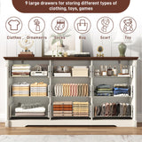 Farmhouse Wood 9 Drawer Dresser for Bedroom,Embossed Roman Column Wood Rustic 63 Inch Wide Dresser & Chest of Drawers with Rustic Handles,Tall Storage Organizer for Bedroom(Antique White) chartustriable