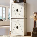71" Tall Kitchen Pantry Cabinet with 3 Drawers, Farmhouse Storage Cabinet with 6 Barn Door Shelves,with Load-Bearing Steel Pipe and Adjustable Shelves,Pantry Organizer for Kitchen,Living Room(White) jiteentarou