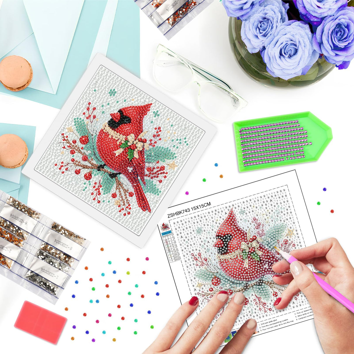 SENQAO Cardinal Diamond Art Kits for Kids with Frame, Christmas Diamond Painting for Kids Ages 4-8-12, Easy Kids Gem Art Kit with Beautiful Package for Home Wall Decor(7.1x7.1inch) SENQAO