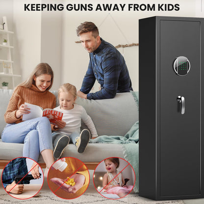 silkight 57" Digital Keypad Rifle Gun Safe, Long Gun Safe for Home Rifle and Pistols, Quick Access 5 Gun Cabinet with Mute Function, Rifle Safe with LED Light, for Rifles Shotguns Pistols