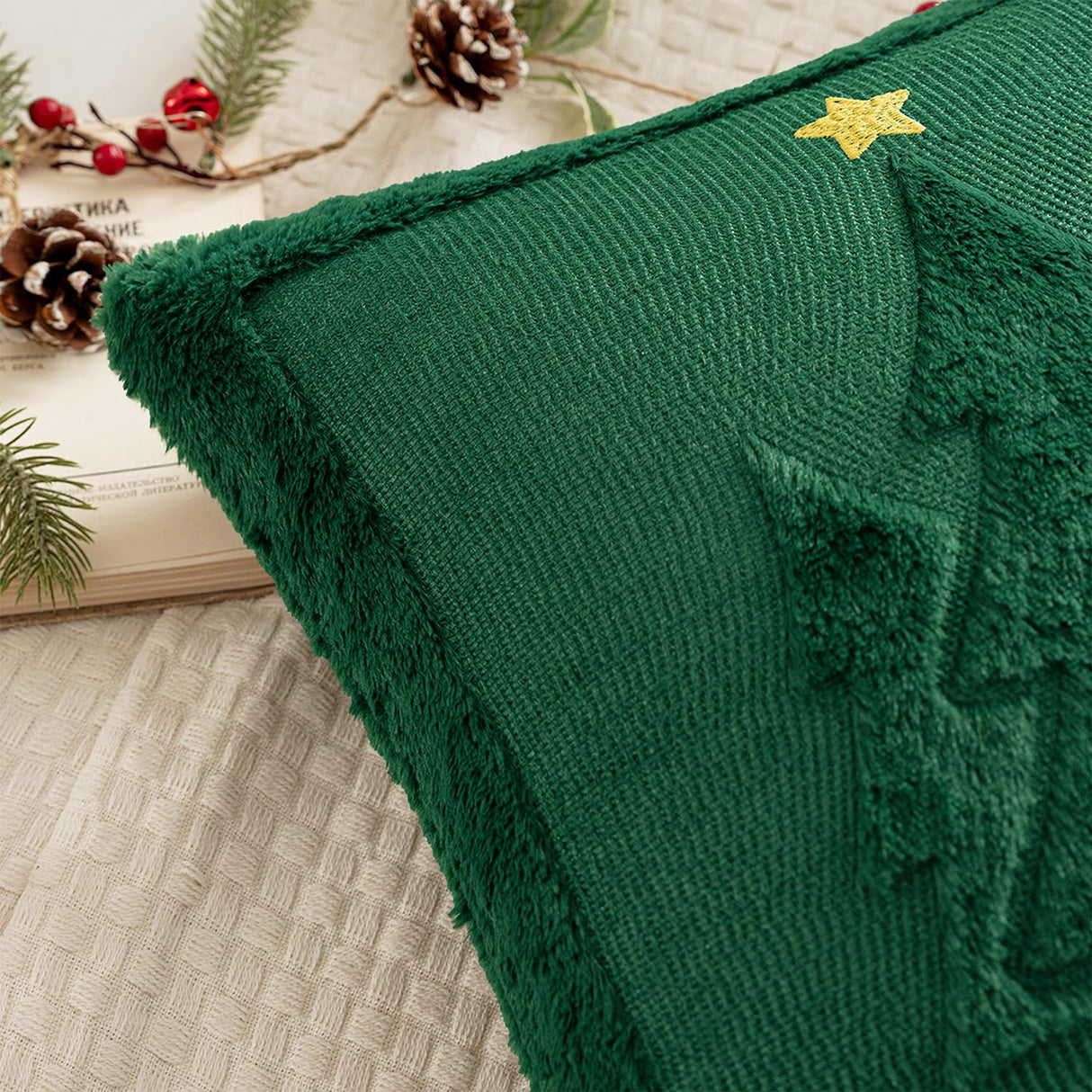 MIULEE Christmas Trees Pillow Covers Set of 2 Decorative Soft Throw Pillows Plush Faux Fur Wool Embroidered Couch Cushion for Holiday Winter Home Decor Chair Sofa Bedroom Living Room,Green 20x20inch MIULEE