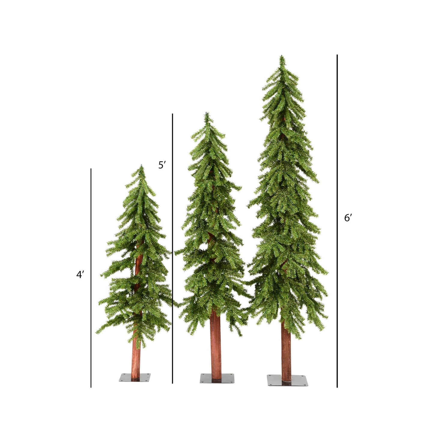 Vickerman 4' 5' 6' Natural Alpine Artificial Christmas Tree Set, Unlit - Christmas Tree Set