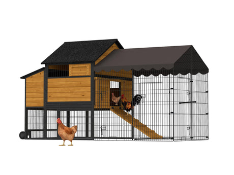Large Chicken Coop for 4-6 Chickens,Mobile Combination of Metal and Wood Hen House Poultry Cage with Metal Run, Nesting Box,Waterproof Rain Cover Duck Coop Suumerpety