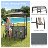 Tangkula 3-Piece Patio Bar Set, Grill Gazebo & 2 Bar Stools with Tempered Glass Bar Table, Metal Storage Shelves, Glass Holders, Double-Tier Soft Top Canopy BBQ Gazebo Shelter for Patio Garden (Grey) Tangkula