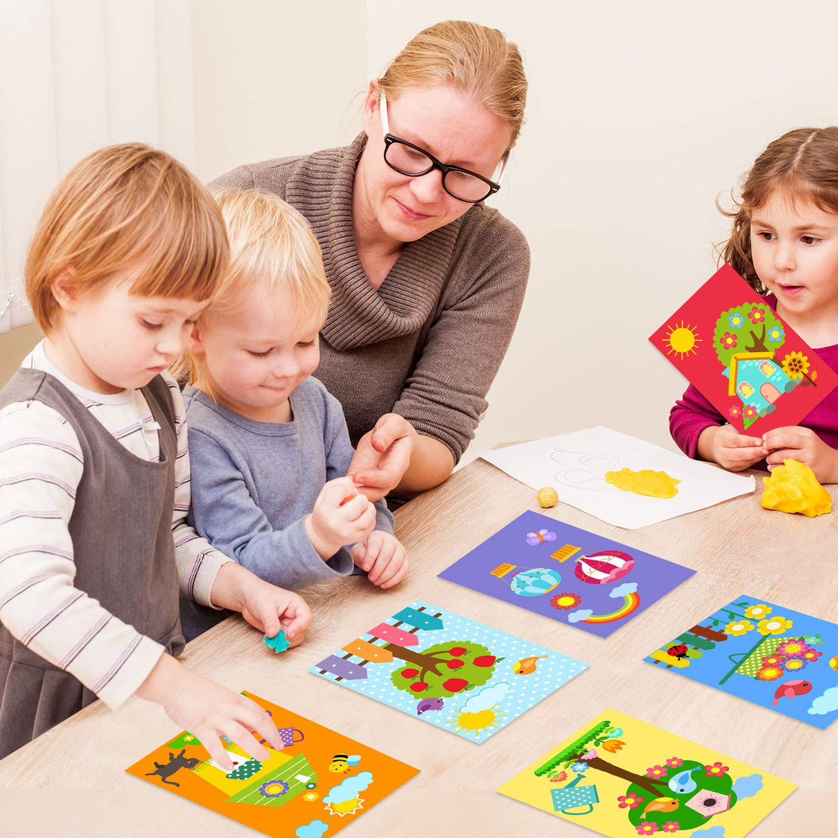 Outus 15 Pieces Card Making Kits for Kids with 3 Sheets Stickers, 15 Blank Envelopes and 15 Seal Stickers, Handmade Card Making Crafting Kit for Boys and Girls DIY Cards Outus