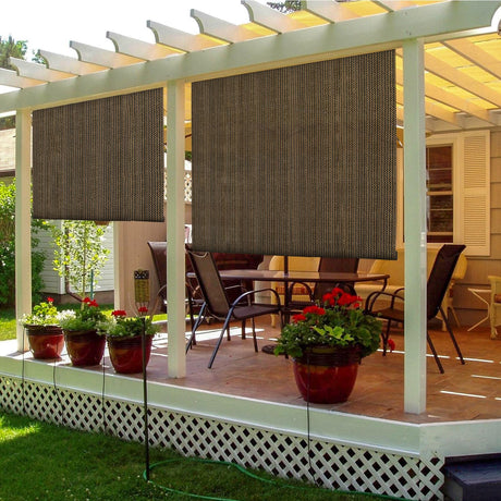 TANG Sunshades Depot Exterior Roller Shade Roll up Shade for Patio Deck Porch Pergola Balcony Backyard Patio or Other Outdoor Spaces Blinds Light Filtering Block 90% UV Rays 8' W x 6' L Brown TANG